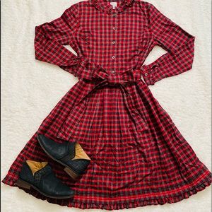 LL Bean Red, Black, Grey Flannel Dress 
Size 10